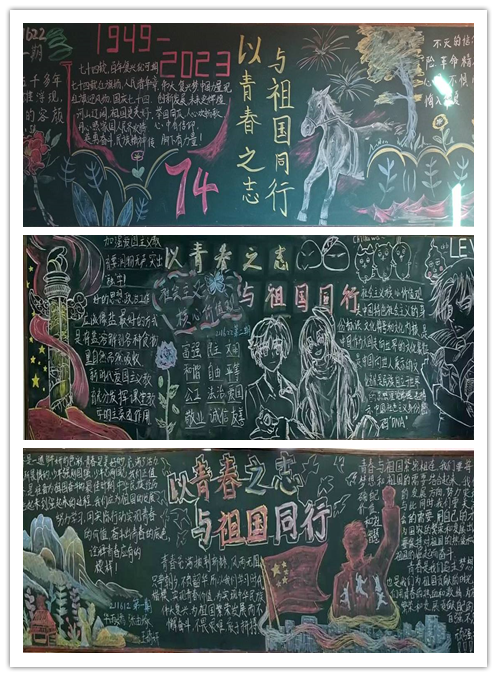  信息管理学院组织各班级绘制“以青春之志，与祖国同行”主题黑板报